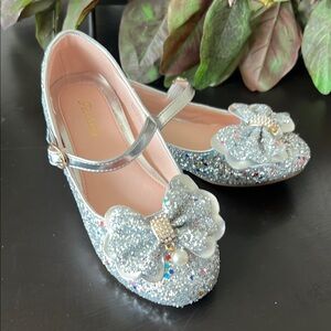 Silver Glitter Kids Shoes with Bow